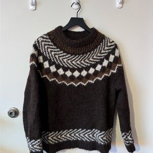 J. Crew Men's Dark Brown and White Crewneck Sweater